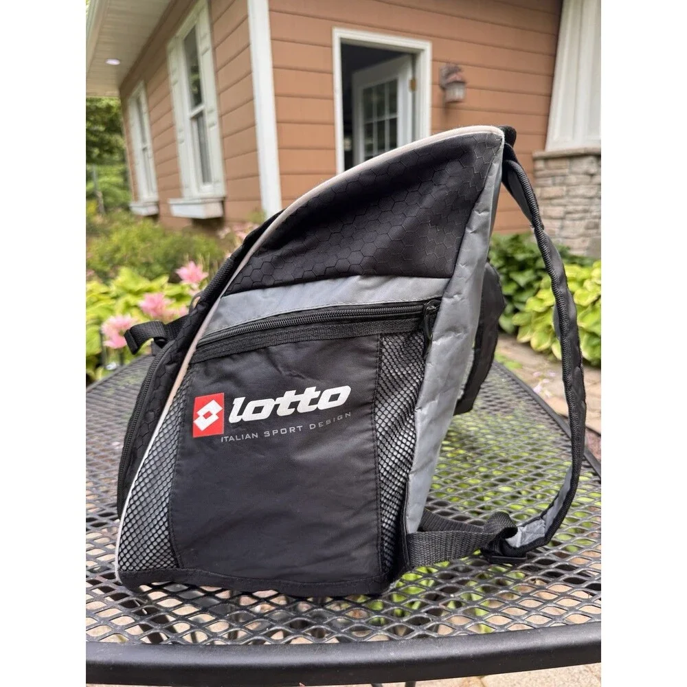 Vintage 90s Lotto Spell Out Box Logo Soccer Football Backpack Book Bag Black